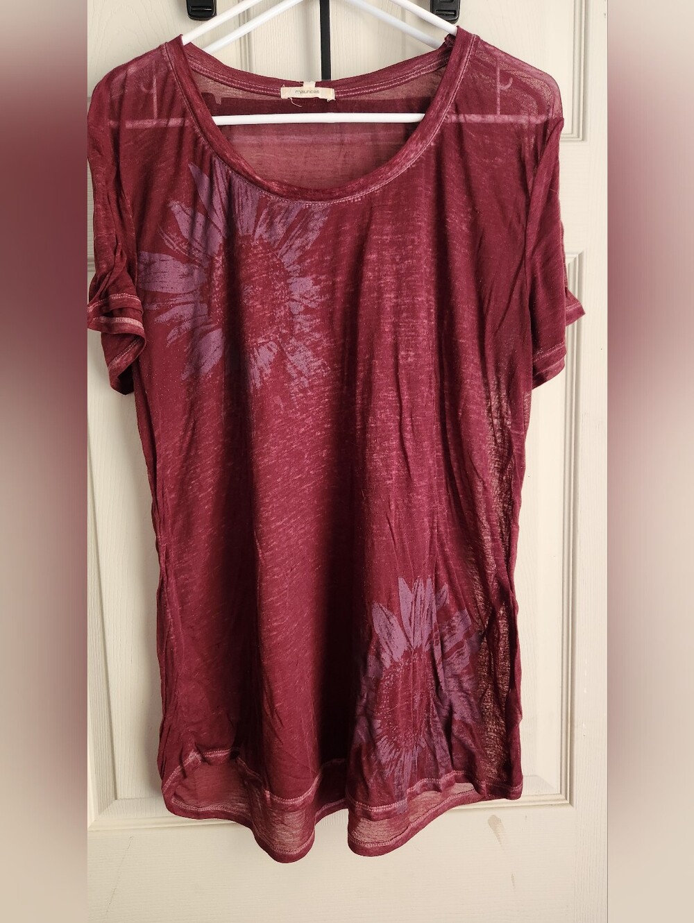 Maurices Maroon Short-Sleeve Tee with Subtle Floral Print